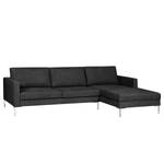 Hoekbank Portobello IV Leer - Leer Custo: Zwart - Breedte: 251 cm - Longchair vooraanzicht rechts