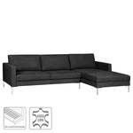 Hoekbank Portobello IV Leer - Leer Custo: Zwart - Breedte: 251 cm - Longchair vooraanzicht rechts