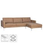 Hoekbank Portobello IV Leer - Leer Custo: Lichtbruin - Breedte: 251 cm - Longchair vooraanzicht rechts