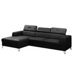 Ecksofa Lucena Echtleder - Schwarz - Longchair davorstehend links - Keine Funktion