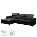 Ecksofa Lucena Echtleder - Schwarz - Longchair davorstehend links - Keine Funktion