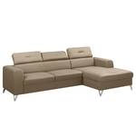 Ecksofa Lucena Echtleder - Taupe - Longchair davorstehend rechts - Keine Funktion