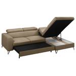 Ecksofa Lucena Echtleder - Taupe - Longchair davorstehend rechts - Schlaffunktion - Bettkasten