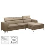 Ecksofa Lucena Echtleder - Taupe - Longchair davorstehend rechts - Schlaffunktion - Bettkasten