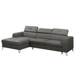 Ecksofa Lucena Echtleder - Grau - Longchair davorstehend links - Schlaffunktion - Bettkasten