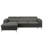 Ecksofa Lucena Echtleder - Grau - Longchair davorstehend links - Schlaffunktion - Bettkasten