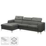 Ecksofa Lucena Echtleder - Grau - Longchair davorstehend links - Schlaffunktion - Bettkasten