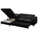 Ecksofa Lucena Echtleder - Schwarz - Longchair davorstehend links - Schlaffunktion - Bettkasten