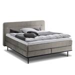 Lit boxspring Villo Tissu effet velours - Gris - Matelas double D2/D3