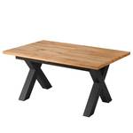 Table Woodha X Chêne massif / Acier - Chêne - Largeur : 160 cm - Avec rallonge centrale et plateaux insérés - Noir