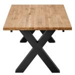 Table Woodha X Chêne massif / Acier - Chêne - Largeur : 160 cm - Avec rallonge centrale et plateaux insérés - Noir