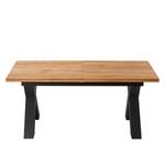 Table Woodha X Chêne massif / Acier - Chêne - Largeur : 180 cm - Avec rallonge centrale et plateaux insérés - Noir