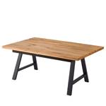 Eettafel Woodha A massief eikenhout/staal - Eik - Breedte: 160 cm - Met uitschuifbaar middengedeelte en inlegplaten - Zwart