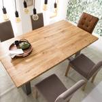 Table Woodha U Chêne massif / Acier - Chêne - Largeur : 160 cm - Avec rallonge centrale et plateaux insérés - Argenté