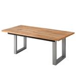 Eettafel Woodha U massief eikenhout/staal - Eik - Breedte: 200 cm - Met uitschuifbaar middengedeelte en inlegplaten - Zilver