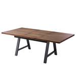 Eettafel Woodha A massief acaciahout/staal - Walnoot - Breedte: 160 cm - Met uitschuifbaar middengedeelte en inlegplaten - Zwart
