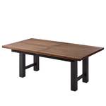 Eettafel Woodha H massief acaciahout/staal - Walnoot - Breedte: 180 cm - Met uitschuifbaar middengedeelte en inlegplaten - Zwart