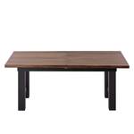 Eettafel Woodha H massief acaciahout/staal - Walnoot - Breedte: 180 cm - Met uitschuifbaar middengedeelte en inlegplaten - Zwart