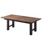 Eettafel Woodha H massief acaciahout/staal - Walnoot - Breedte: 200 cm - Met uitschuifbaar middengedeelte en inlegplaten - Zwart