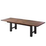 Eettafel Woodha H massief acaciahout/staal - Walnoot - Breedte: 200 cm - Met uitschuifbaar middengedeelte en inlegplaten - Zwart