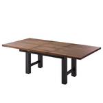 Eettafel Woodha H massief acaciahout/staal - Walnoot - Breedte: 160 cm - Met uitschuifbaar middengedeelte en inlegplaten - Zwart