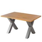 Table Woodha X Hêtre massif / Acier - Hêtre - Largeur : 140 cm - Sans rallonge - Argenté