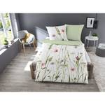 Parure de lit fleurs de printemps Satin - Vert / Blanc - 135 x 200 cm + oreiller 80 x 80 cm