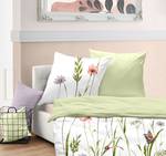 Parure de lit fleurs de printemps Satin - Vert / Blanc - 135 x 200 cm + oreiller 80 x 80 cm