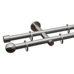 Gardinenstange auf Maß Huli (2-läufig) Eisen / Aluminium - Edelstahl-Optik - Breite: 140 cm