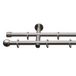 Gardinenstange auf Maß Huli (2-läufig) Eisen / Aluminium - Edelstahl-Optik - Breite: 330 cm
