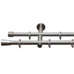 Gardinenstange auf Maß Biron (2-läufig) Eisen / Aluminium - Edelstahl-Optik - Breite: 130 cm
