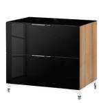 Kast Shino I Zwart glas/Riviera eikenhouten look - Hoogte: 77 cm