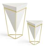 Vase Trigg (2-teilig) Dolomit / Stahldraht - Gold / Weiß - Gold