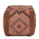 Pouf Empress Coton / Cuir - Rouge / Terre