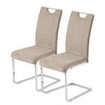 Chaises cantilever Remon (lot de 2) Microfibre / Métal - Chrome - Beige