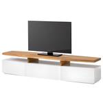 Tv-meubel Worlitz deels massief knoestig eikenhout - mat wit/knoestig eikenhout