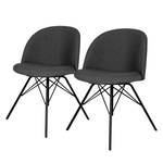 Gestoffeerde stoelen Ally (set van 2) geweven stof/metaal - antracietkleurig/zwart