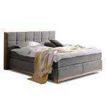 Lit boxspring Levana Tissu / Partiellement en hêtre massif - Gris - 200 x 200cm - D3 medium