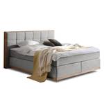 Boxspring Levana geweven stof/deels massief beukenhout - Heldergrijs - 180 x 200cm - H3 medium