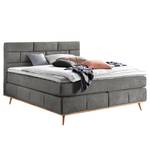 Boxspring Lasse geweven stof/deels massief eikenhout - Antraciet - 180 x 200cm - H2 zacht