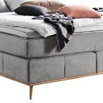 Boxspring Lasse geweven stof/deels massief eikenhout - Heldergrijs - 160 x 200cm - Tweepersoonsmatras H2/H3