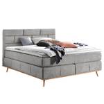 Boxspring Lasse geweven stof/deels massief eikenhout - Heldergrijs - 200 x 200cm - H3 medium