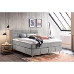 Boxspring Lasse geweven stof/deels massief eikenhout - Heldergrijs - 200 x 200cm - H3 medium