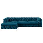 Ecksofa Leominster Samt - Marineblau - Ottomane davorstehend links