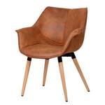 Chaise à accoudoirs Kantii I Microfibre / Chêne massif - Cognac vintage - 1 chaise