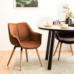 Sedia con braccioli Kantii I Microfibra/rovere massello - Rovere - Color Cognac vintage - 1 sedia