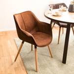 Chaise à accoudoirs Kantii I Microfibre / Chêne massif - Cognac vintage - 1 chaise