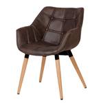 Chaise à accoudoirs Lamppi microfibre / Chêne massif - Microfibre Colby: Marron foncé vintage - 1 chaise