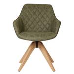 Chaise à accoudoirs Pori II Imitation cuir / Chêne massif - Vert olive - 1 chaise