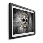 Tableau déco Skull on Dark Tilleul massif - Noir / Blanc